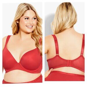 Avenue Underwire Fashion Plunge Bra Size 50D Back Close Molded Cups NWT Red Rose